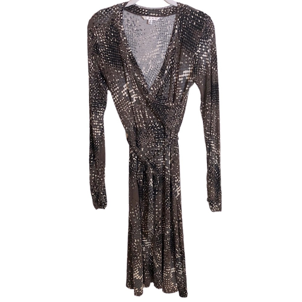 Cabi Brown Print Long Sleeve Jersey Wrap Dress Size Small